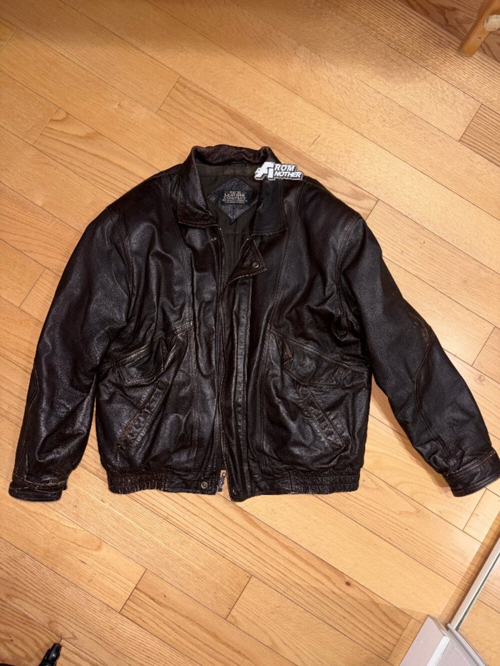 Vintage oversized brown genuine leather jacket
